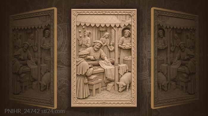 Cloth seller packages fabric amid fairground bustle 3d STL model