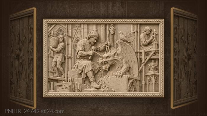 Mason shaping a gargoyle mouth 3d STL model