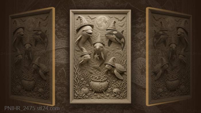 Halloween dolphins witch hats underwater 3d STL model