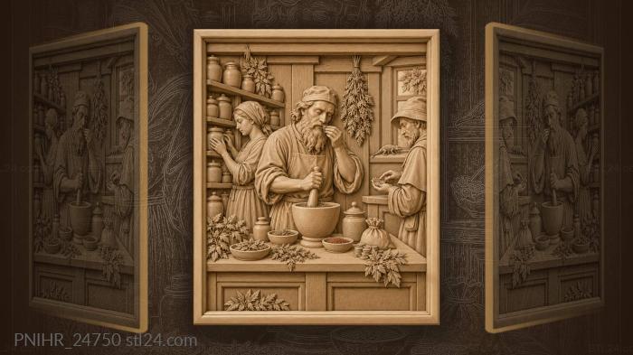 Apothecary grinding herbs with assistant customer 3d STL model