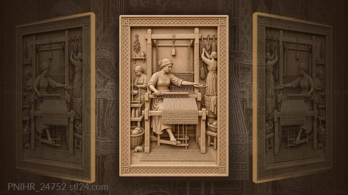 Weaver throwing shuttle across the warp 3d STL model