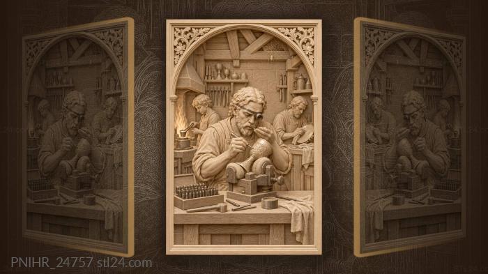 Silversmith engraving a chalice with a graver 3d STL model