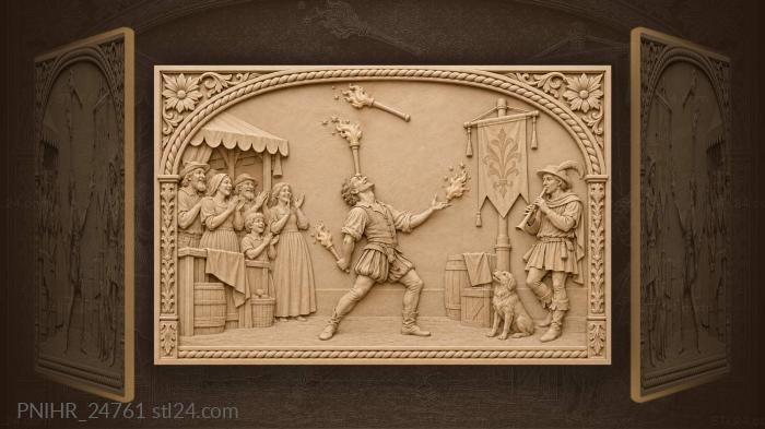 Juggler with fire torches crowd 3d STL model