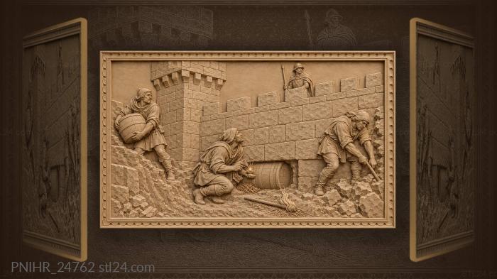 Sapper preparing explosive under castle wall 3d STL model