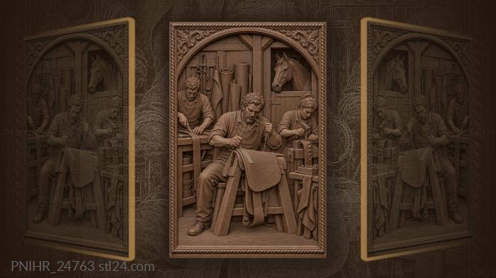 Saddler at work crafting leather goods 3d STL model
