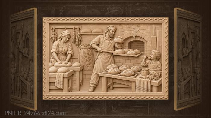 Baker with loaves honey and rye 3d STL model