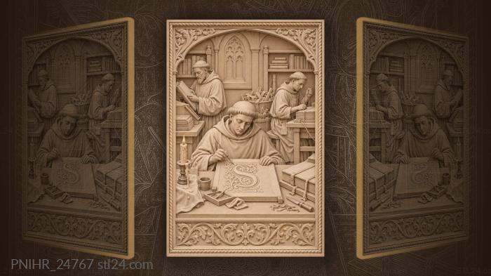 Scriptorium scene with medieval bookmaking details 3d STL model