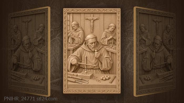 Monks crafting rosary beads diligently 3d STL model