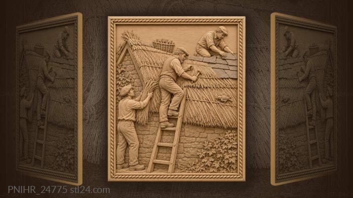 Thatching roof repair village life 3d STL model