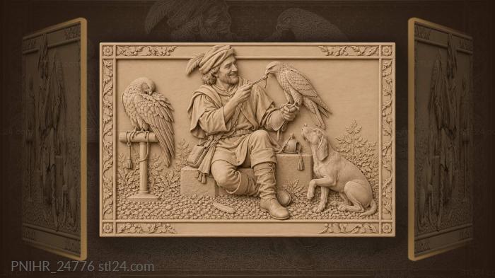 Falconry scene with bird and dog 3d STL model