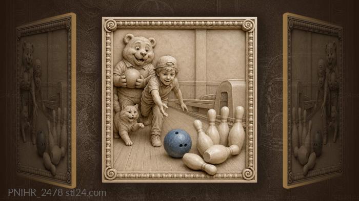 Bowling fun with cat and bear 3d STL model