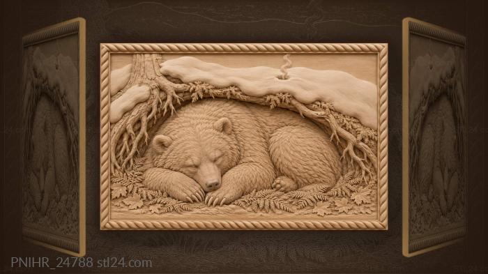 Bear sleeping under fallen spruce roots 3d STL model