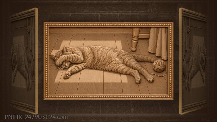Cozy cat sunbathing on floor 3d STL model