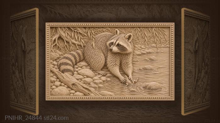 Raccoon washing frog by stream 3d STL model