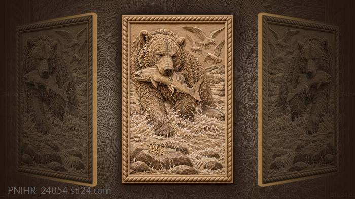 Grizzly gripping a salmon in its jaws 3d STL model