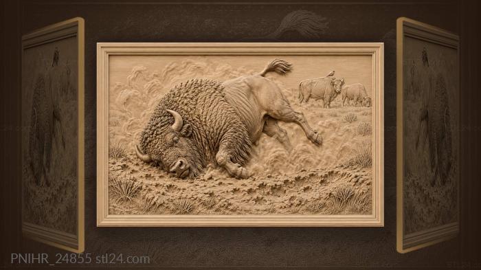 Bison dust bath prairie scene 3d STL model