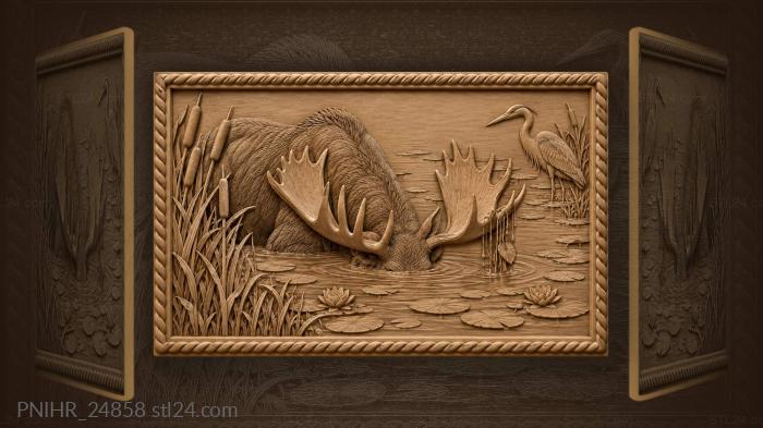 Antlers above the water beside a heron 3d STL model