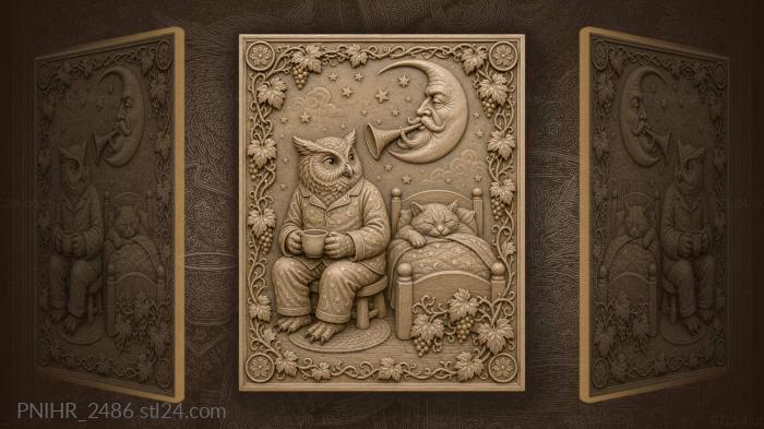 Owl’s cozy night with moon 3d STL model