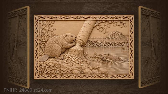 Beaver felling an aspen across the creek 3d STL model