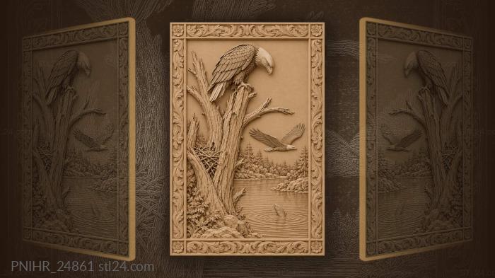 Eagle watches rising river fish 3d STL model