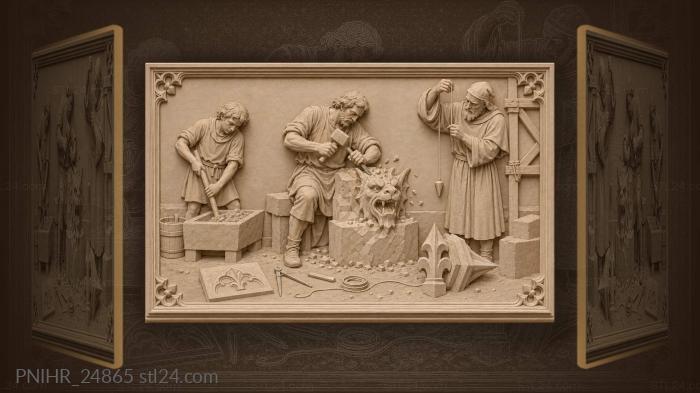 Stone carving workshop medieval scene 3d STL model