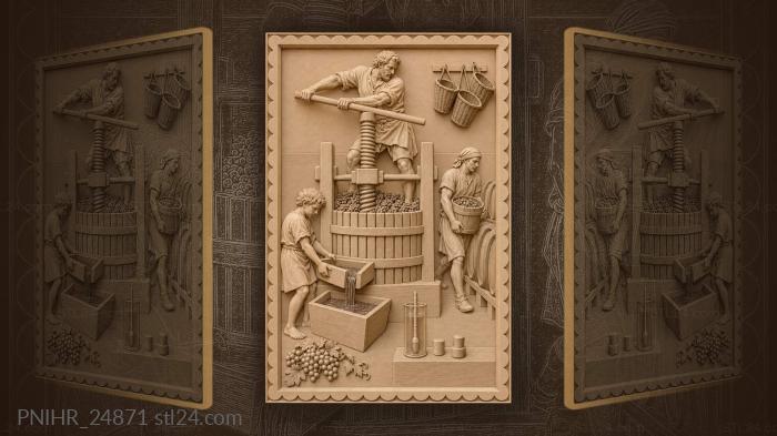 Vintner turning the press screw with pole 3d STL model