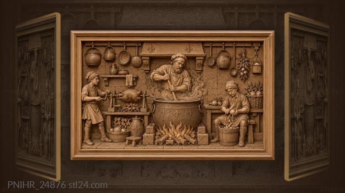 Medieval kitchen bustling with activity 3d STL model