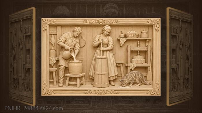 Butter churning rural scene farm life 3d STL model