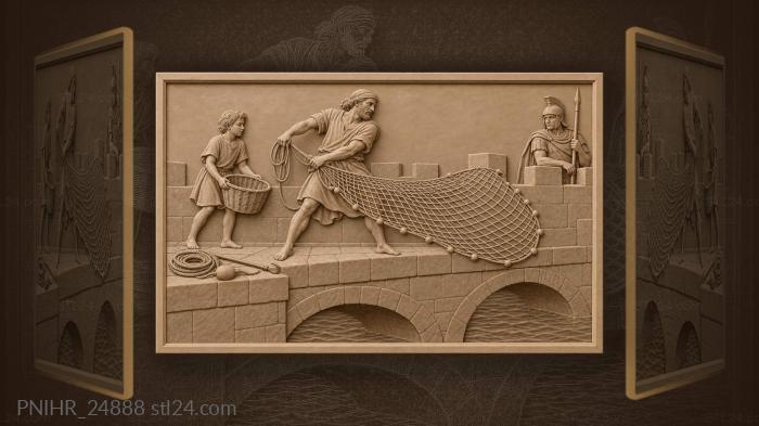 Fisherman casting net bridge moat 3d STL model
