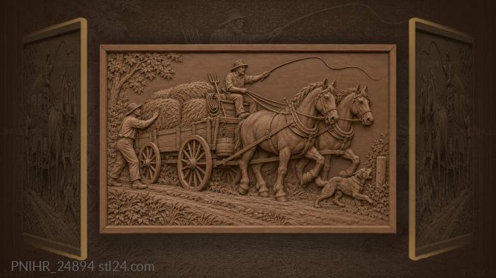 Hay wagon on country road 3d STL model