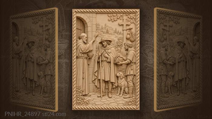 Pilgrim blessed at monastery gate 3d STL model