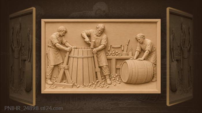 Cooper driving hoops down barrel staves 3d STL model