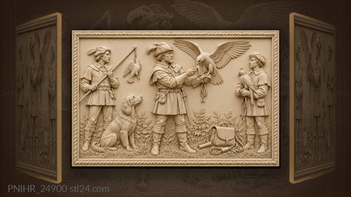 Falconer with falcon and hunting companion 3d STL model