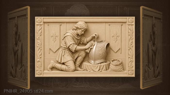 Squire polishing knight’s armor carefully 3d STL model