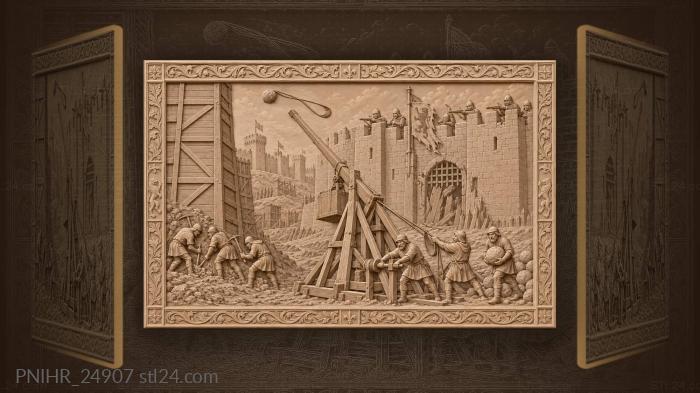 Castle under trebuchet bombardment 3d STL model