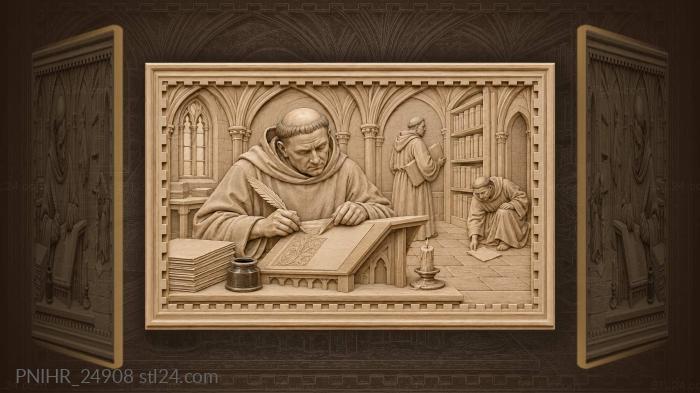 Scriptorium scene with diligent monks 3d STL model