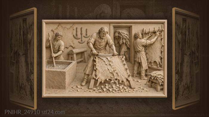 Tanner working hides with apprentices 3d STL model
