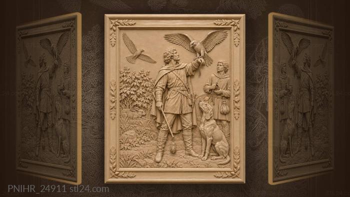 Falconer with peregrine and hunting hound 3d STL model