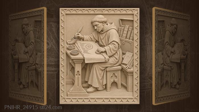 Scribe at work illuminating a letter 3d STL model
