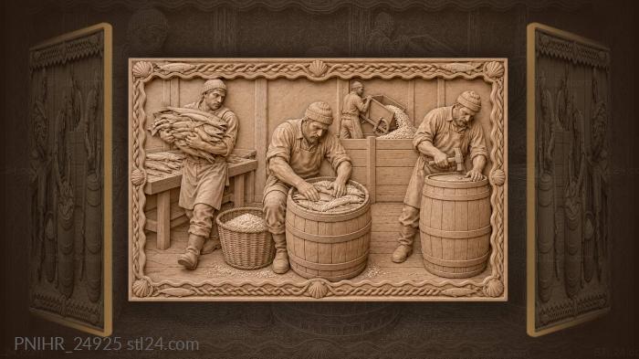 Salting cod preparing barrels fish harvest 3d STL model