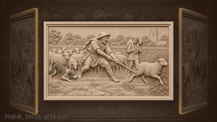 Shepherd hooking leg of runaway ewe 3d STL model