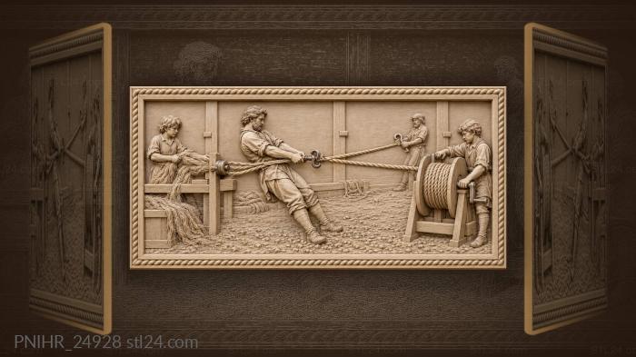 Ropemaker at work with assistants 3d STL model