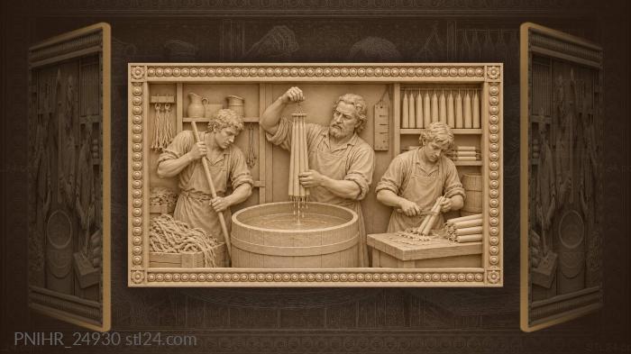 Chandler dipping wicks into melted tallow 3d STL model