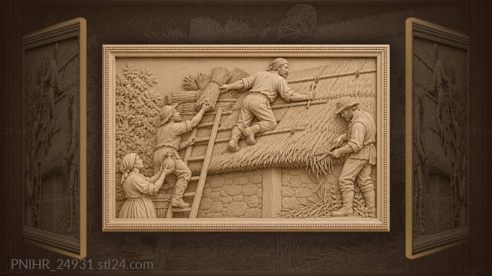 Thatching roof work rural scene 3d STL model