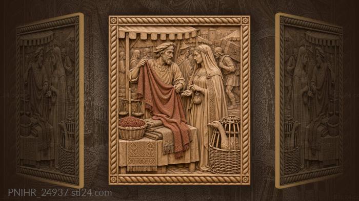 Merchant unrolling crimson wool for a buyer 3d STL model