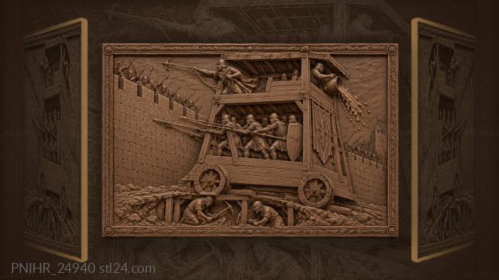 Siege tower assault on castle walls 3d STL model