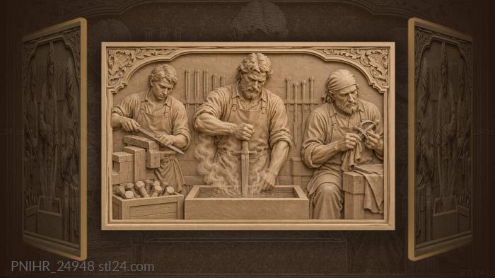 Bladesmith tempering dagger workshop scene 3d STL model