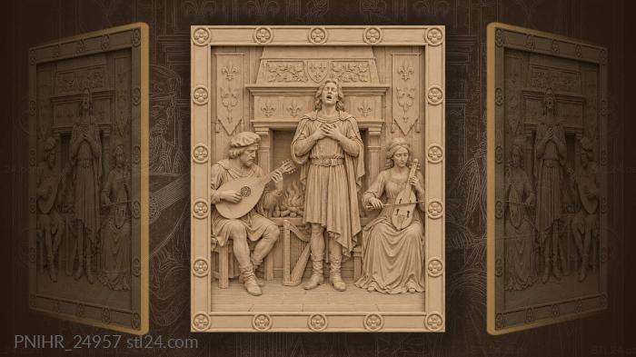 Medieval musicians around a fireplace 3d STL model