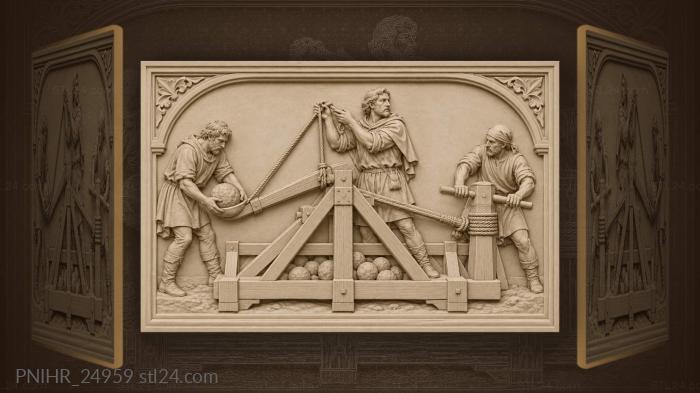 Mangonel siege engine preparation action 3d STL model