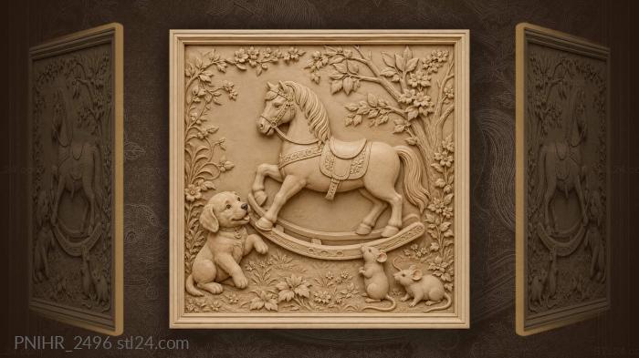 Animals play on rocking horse 3d STL model